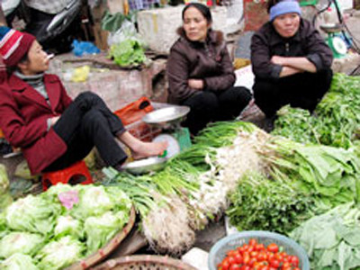 Tại hầu hết các chợ, giá rau xanh đang tăng với mức tăng phổ biến khoảng 20%. Ảnh: Trần Đan (Thanh Niên)