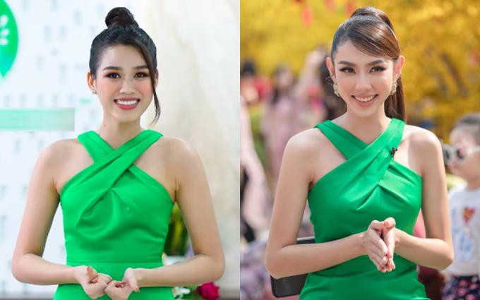 Đều có bờ vai thon thả, vóc dáng mảnh mai nên Đỗ Thị Hà và Thùy Tiên được đánh giá phù hợp với thiết kế này.