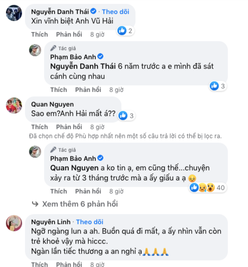 Diễn viên Danh Thái và Anh Quân bàng hoàng trước sự ra đi của võ sư Vũ Hải. Diễn viên Danh Thái và Anh Quân bàng hoàng trước sự ra đi của võ sư Vũ Hải.