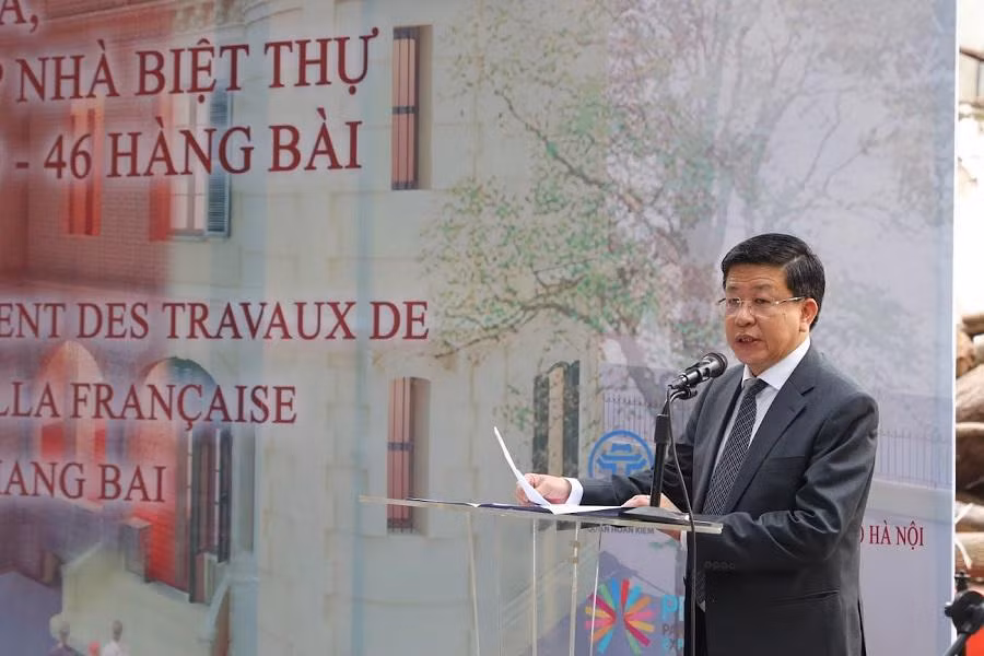 Phó Chủ tịch UBND thành phố Hà Nội Dương Đức Tuấn phát biểu tại Lễ Khởi công