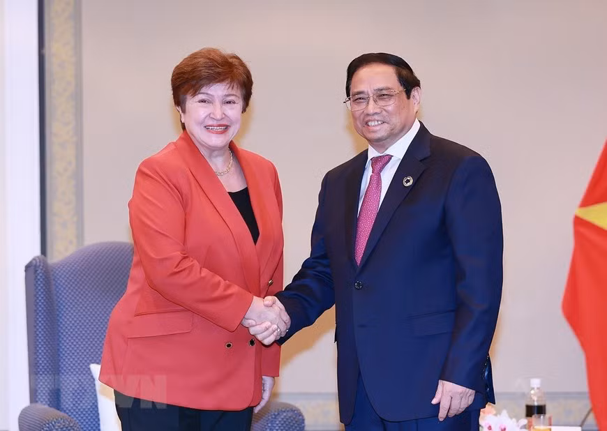 Thủ tướng Phạm Minh Chính tiếp Tổng Giám đốc Quỹ Tiền tệ Quốc tế (IMF) Kristalina Georgieva. (Ảnh: Dương Giang/TTXVN) Thủ tướng Phạm Minh Chính tiếp Tổng Giám đốc Quỹ Tiền tệ Quốc tế (IMF) Kristalina Georgieva. (Ảnh: Dương Giang/TTXVN)