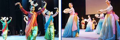 Giai điệu bạn bè tại Festival Huế 2012: Đoàn Philippines (trái) và Hàn Quốc. Ảnh: Thanh Tùng