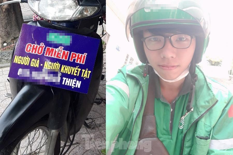 Để nhiều người khó khăn biết đến mình, Thiện làm tấm bảng treo ở đầu xe hoặc khi đi đường thấy người già hay người khuyết tật. chàng trai trẻ sẽ tấp vào lề đường hỏi xem có cần giúp đỡ gì không. Để nhiều người khó khăn biết đến mình, Thiện làm tấm bảng treo ở đầu xe hoặc khi đi đường thấy người già hay người khuyết tật. chàng trai trẻ sẽ tấp vào lề đường hỏi xem có cần giúp đỡ gì không.