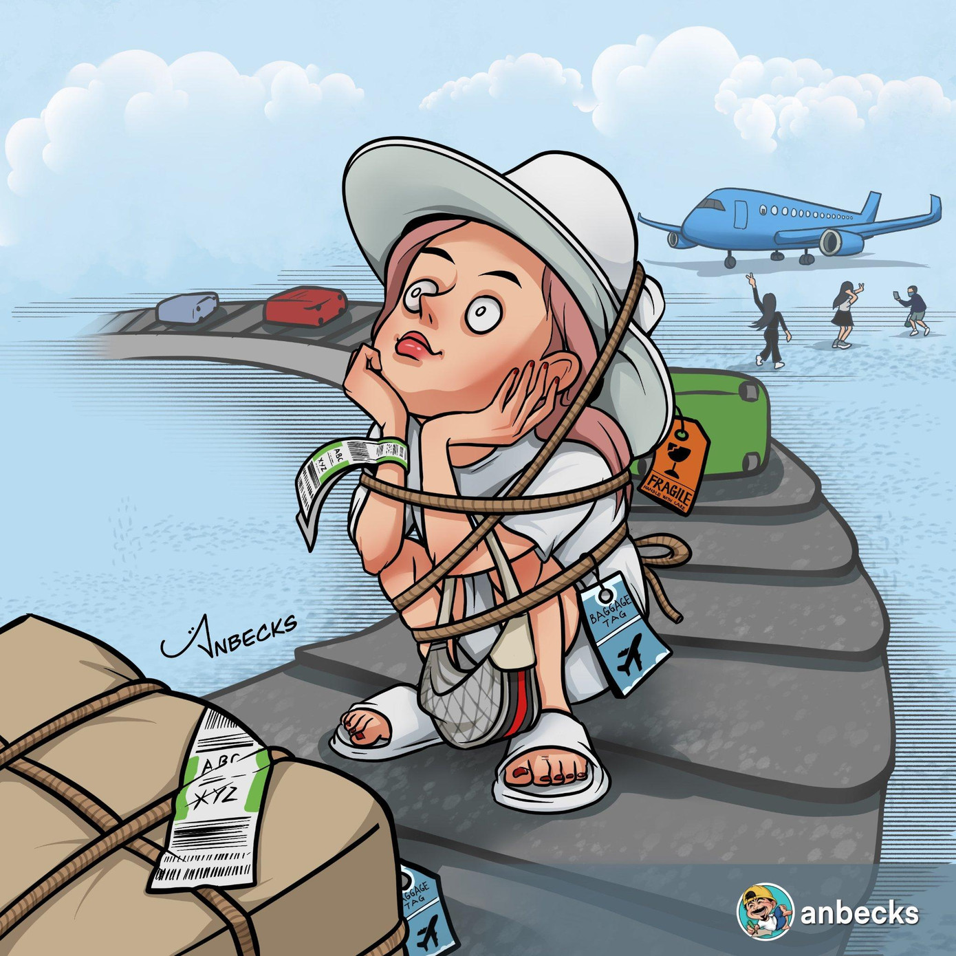 Nữ TikToker tạo dáng và có biểu cảm &quot;nũng nịu&quot; khi ngồi trên băng chuyền hành lý ở sân bay. Với hành động thiếu hiểu biết của mình, cô gái này hiện đang là tâm điểm của sự chỉ trích từ cộng đồng mạng. - Ảnh minh họa: Anbecks