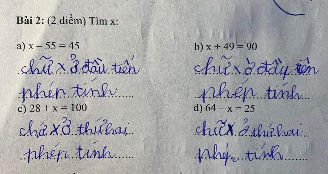 Bài làm Toán khiến cư dân mạng "xỉu up xỉu down". Ảnh: Hoàng Vũ Thùy Linh Bài làm Toán khiến cư dân mạng "xỉu up xỉu down". Ảnh: Hoàng Vũ Thùy Linh