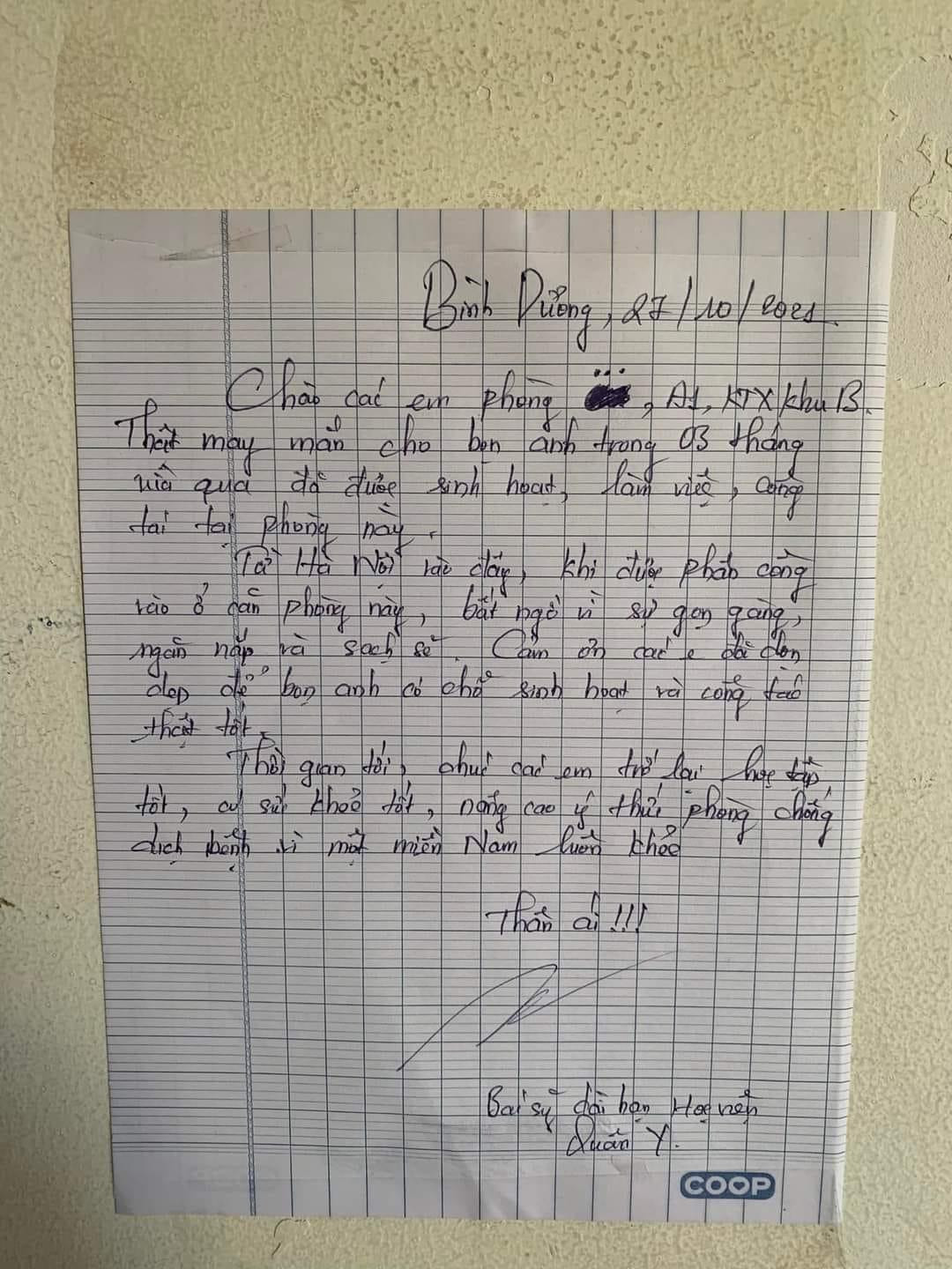 Bức thư tay đã lan truyền rộng rãi vì quá đáng yêu. Ảnh: Hội những người ở KTX Khu B Bức thư tay đã lan truyền rộng rãi vì quá đáng yêu. Ảnh: Hội những người ở KTX Khu B