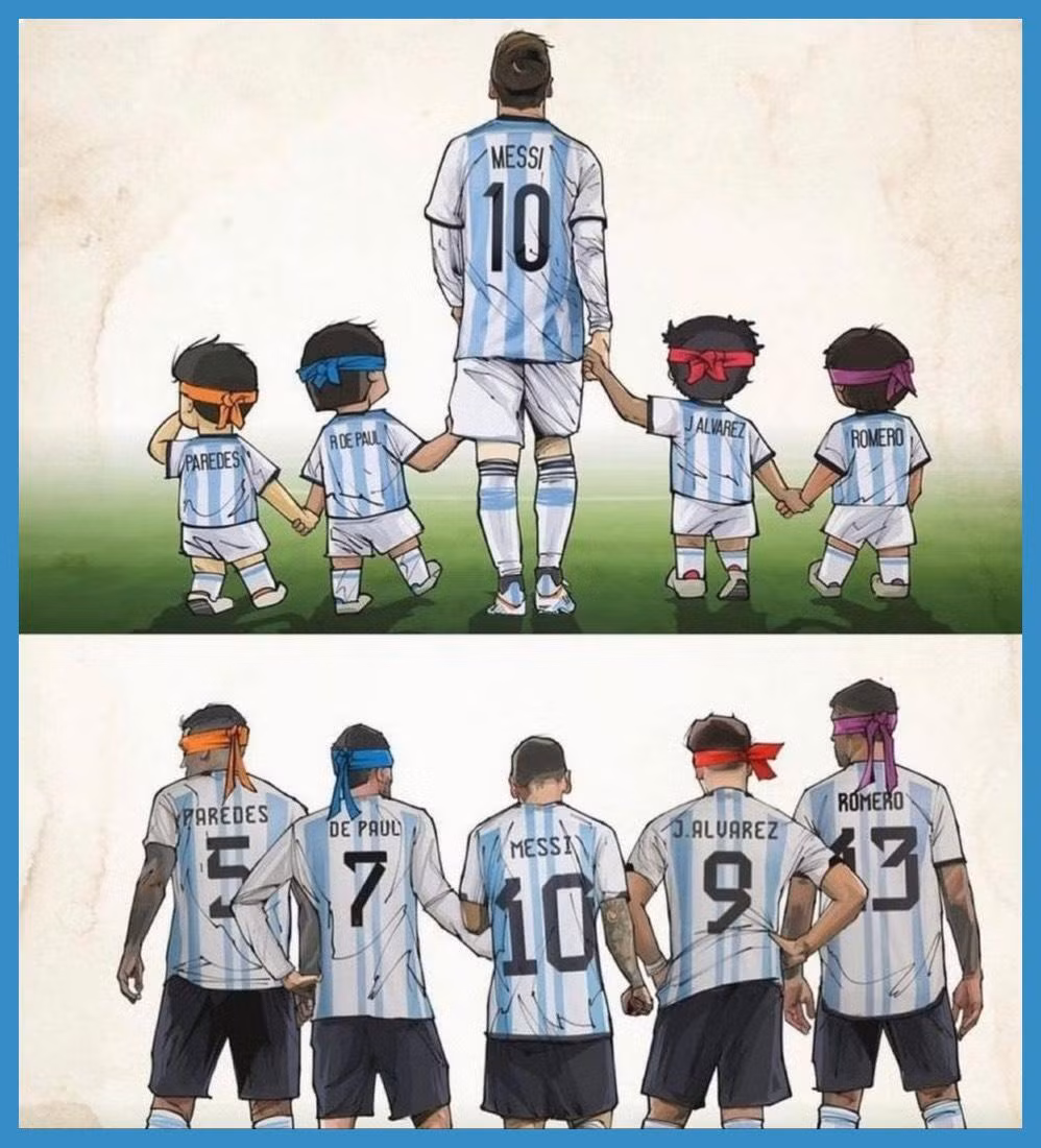 Messi trở thành biểu tượng của thời đại El Punga - nơi những người đồng đội dốc sức chinh phục World Cup vì anh. Ảnh: Twitter.