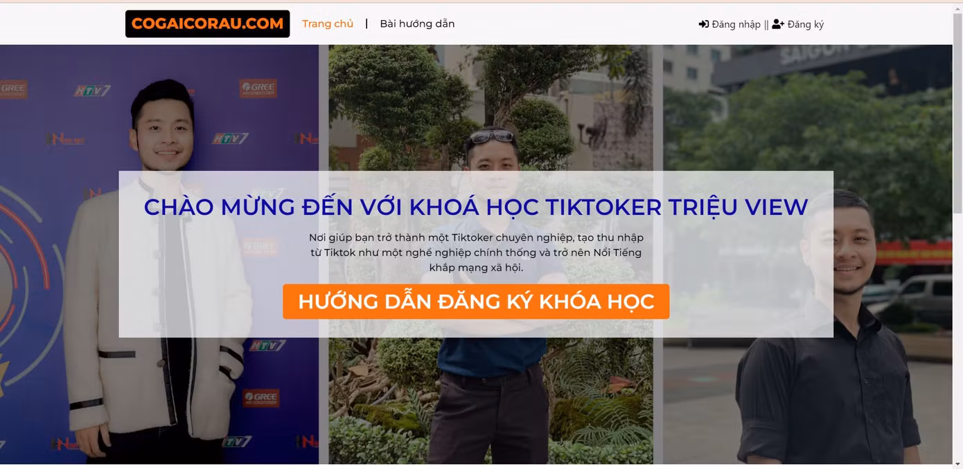 Trang web giới thiệu về khóa học của TikToker Cô Gái Có Râu .