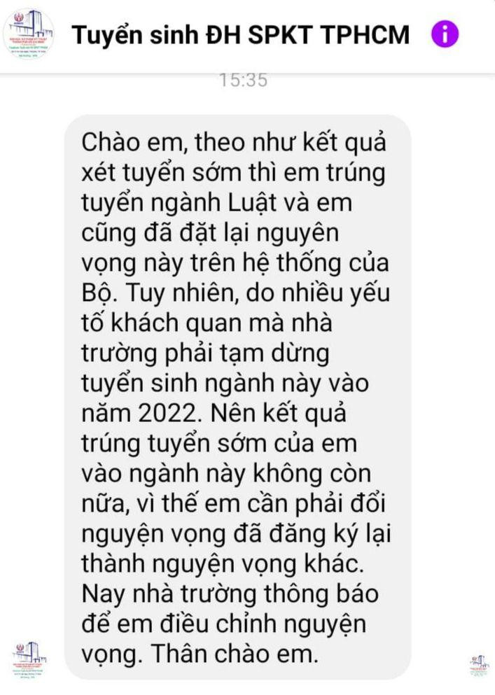 Ảnh chụp màn hình do tài khoản N.T đăng tải về phản hồi của trường ĐH SPKT. Ảnh: N.T Ảnh chụp màn hình do tài khoản N.T đăng tải về phản hồi của trường ĐH SPKT. Ảnh: N.T