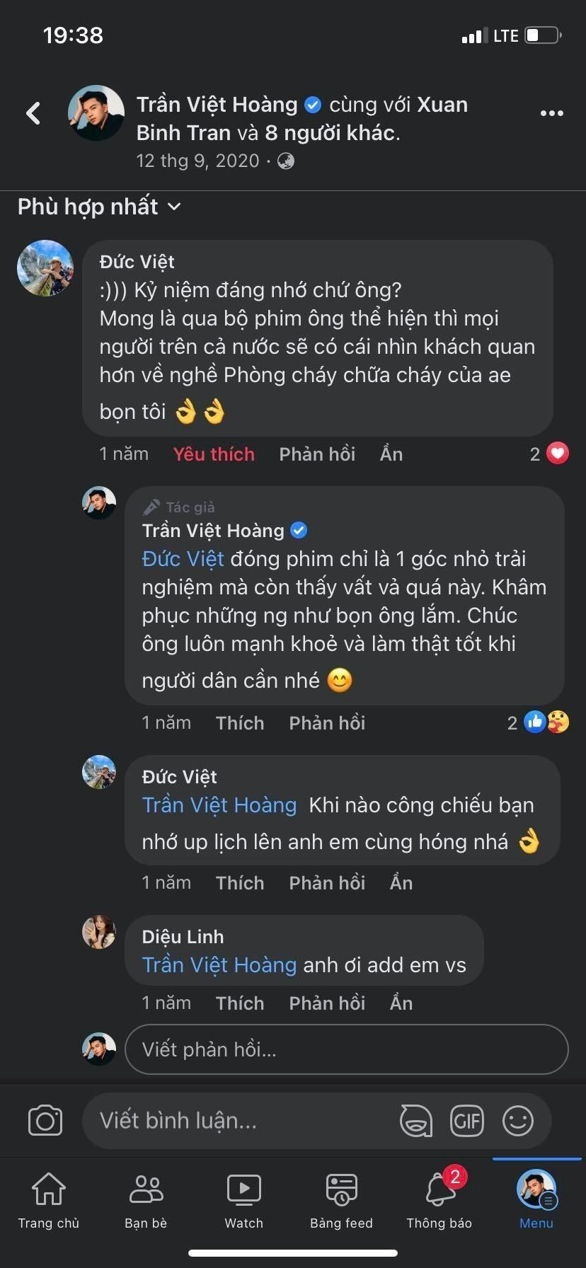 Chàng lính cứu hỏa cũng thường xuyên bình luận và tương tác với bạn bè. Ảnh: FBNV.