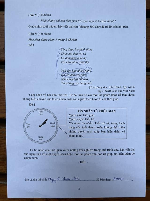 Đề thi môn Ngữ Văn kỳ thi Tuyển sinh vào lớp 10 tại TP.HCM. Ảnh: Minh Đức
