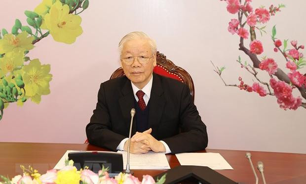 Tổng Bí thư Nguyễn Phú Trọng điện đàm với Chủ tịch Đảng Nhân dân Campuchia, Thủ tướng Chính phủ Vương quốc Campuchia Samdech Techo Hun Sen. (Ảnh: Trí Dũng/TTXVN)