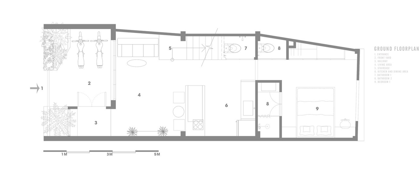 Mặt cắt của ngôi nhà.