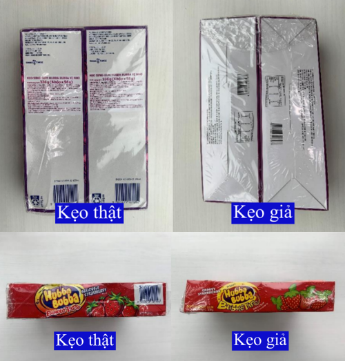 Các thông tin quan trọng về sản phẩm đều được nhà sản xuất Hubba Bubba in kèm rõ ràng, chi tiết trên bao bì kẹo kèm với bản dịch tiếng Việt, trong khi kẹo “bất hợp pháp” thì in thông tin sơ sài, thiếu chính xác