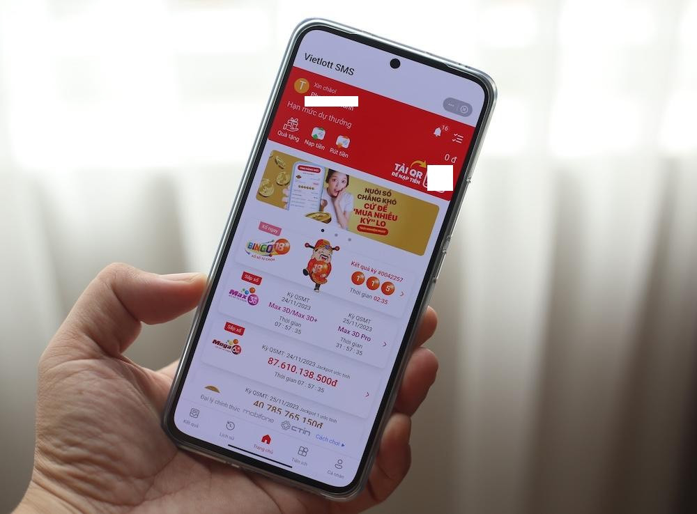 Giao diện mua các sản phẩm xổ số tự chọn của Vietlott trên siêu ứng dụng MoMo.