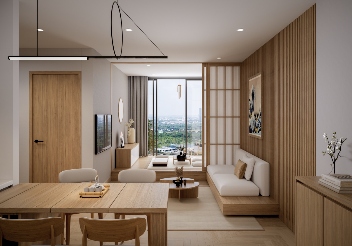 Phối cảnh phong cách nội thất Janpadi Style - một trong 4 phong cách quốc tế tại The Hybrid