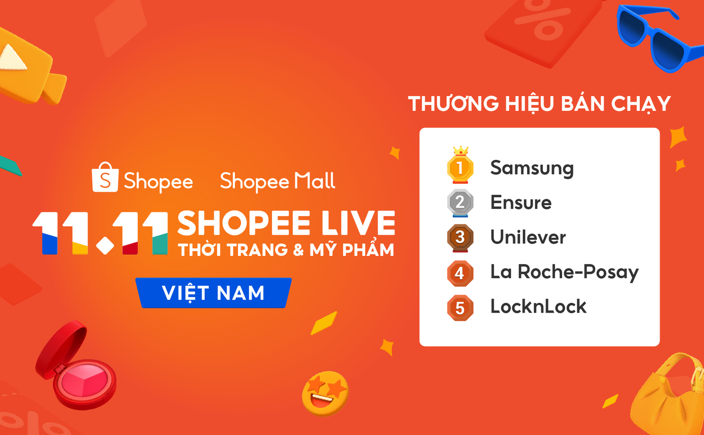Loạt thương hiệu được yêu thích trên Shopee Mall gồm Samsung, Ensure, Unilever, La Roche-Posay, và LocknLock.