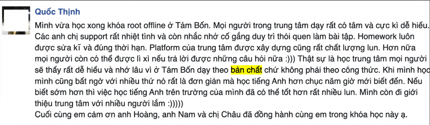 Chia sẻ của bạn Quốc Thịnh về việc học bản chất tại IELTS 1984