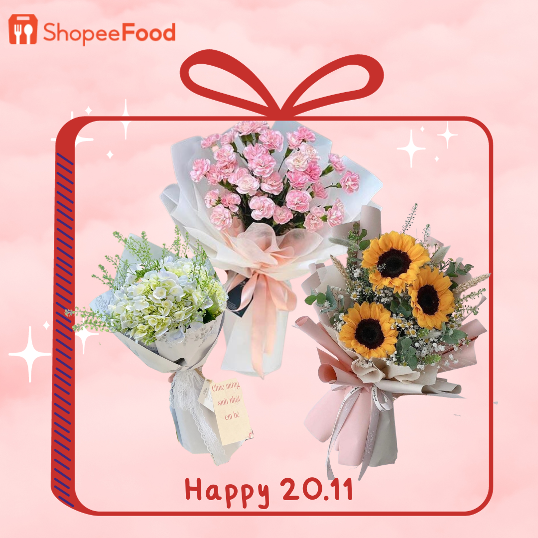 Bên cạnh hướng dương, còn rất nhiều loại hoa biểu trưng cho sự yêu thương và lòng tri ân như cẩm tú cầu, mẫu đơn,...Tiện lợi hơn, bạn có thể đặt hết từ các cửa hàng hoa tươi nổi tiếng trên ShopeeFood như: 1989Florist, Dalat Hasfarm, Hoa Yêu Thương,... với cực giá ưu đãi.