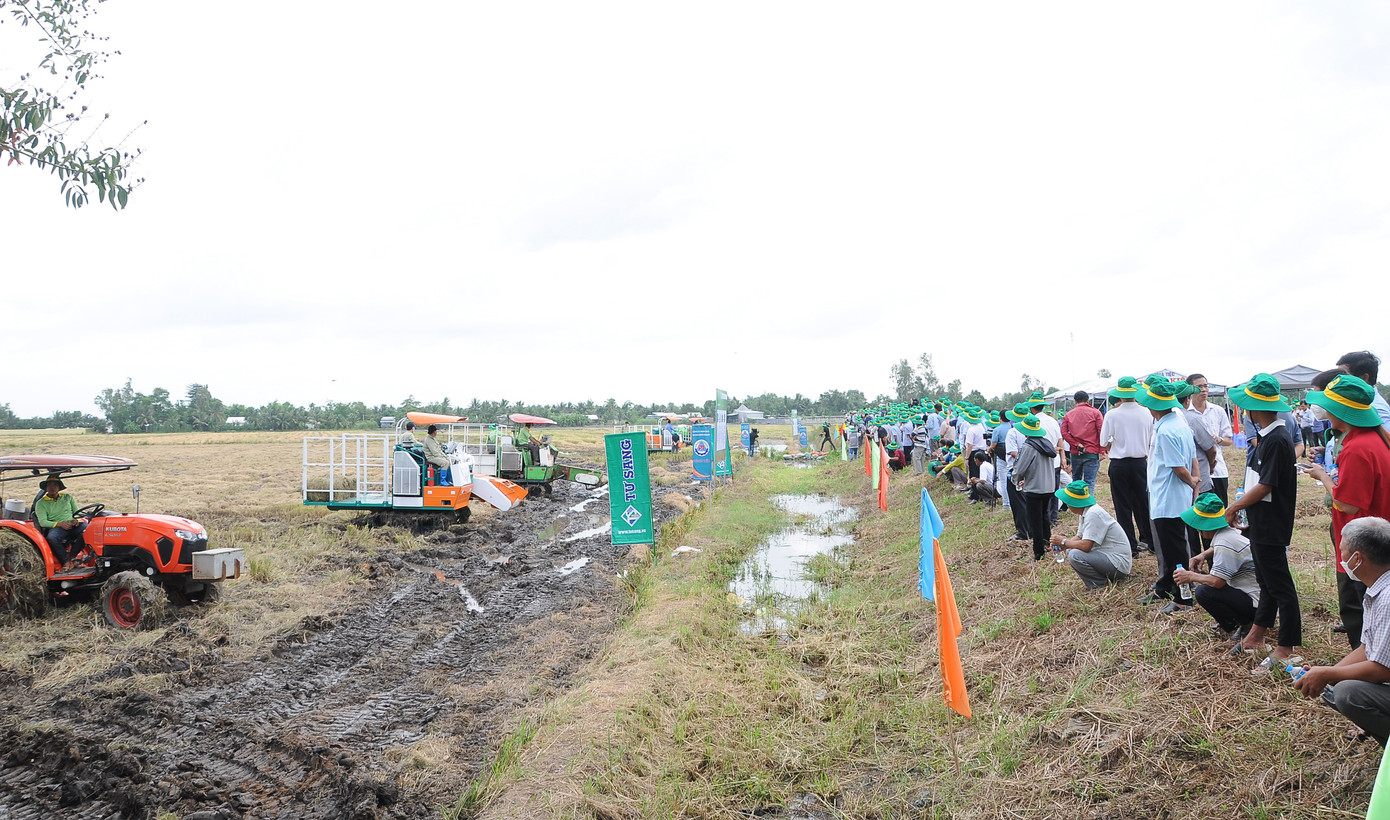 Trình diễn thu gom rơm rạ tại Hậu Giang Trình diễn thu gom rơm rạ tại Hậu Giang