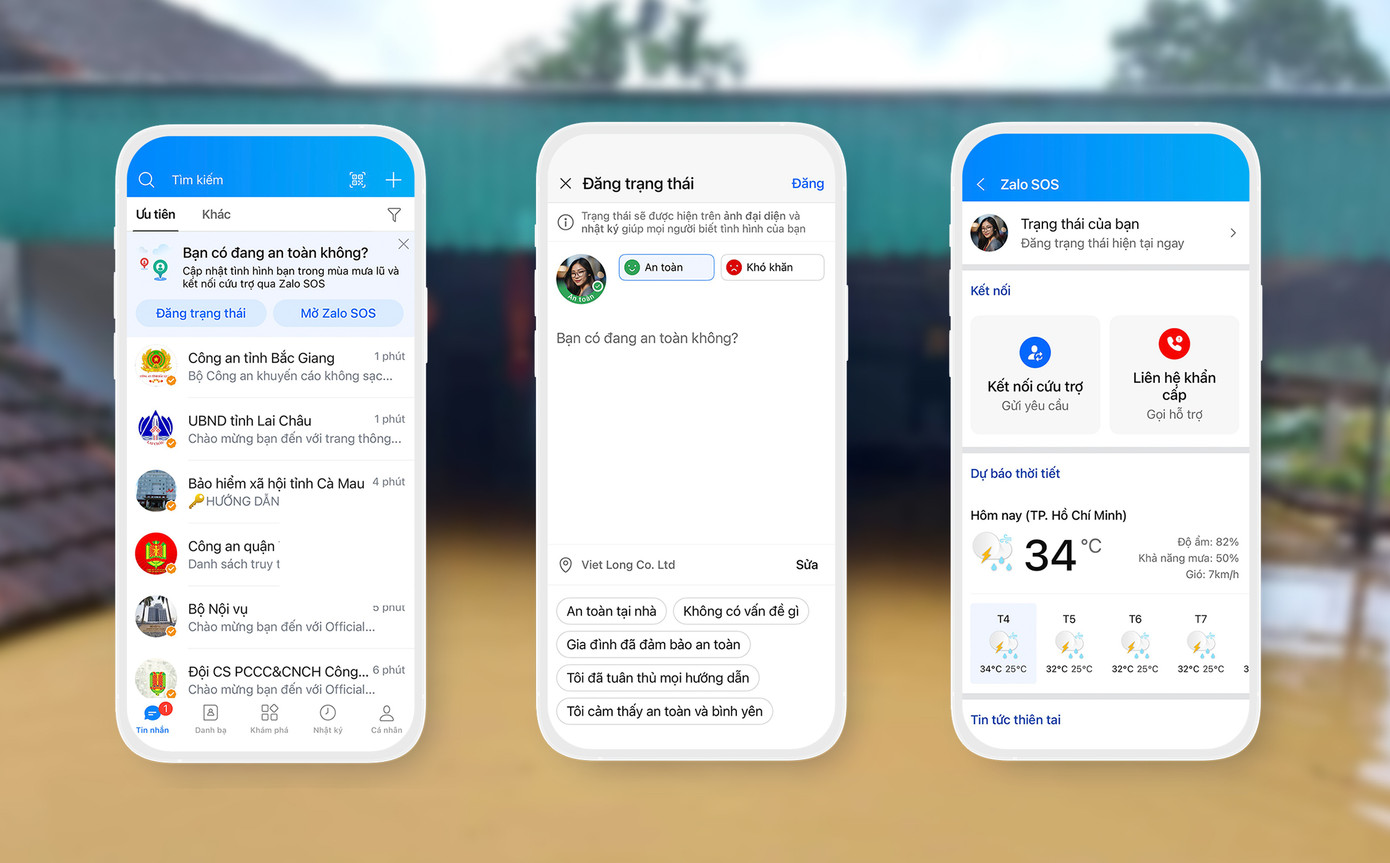 Người dân tỉnh Hà Tĩnh, Quảng Bình có thể cập nhật tình hình an toàn hoặc cần giúp đỡ qua tính năng SOS