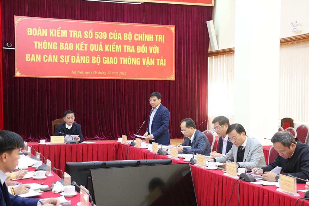 Đoàn Kiểm tra của Bộ Chính trị làm việc và thông báo kết quả kiểm tra đối với Ban Cán sự Đảng Bộ GTVT. Đoàn Kiểm tra của Bộ Chính trị làm việc và thông báo kết quả kiểm tra đối với Ban Cán sự Đảng Bộ GTVT.