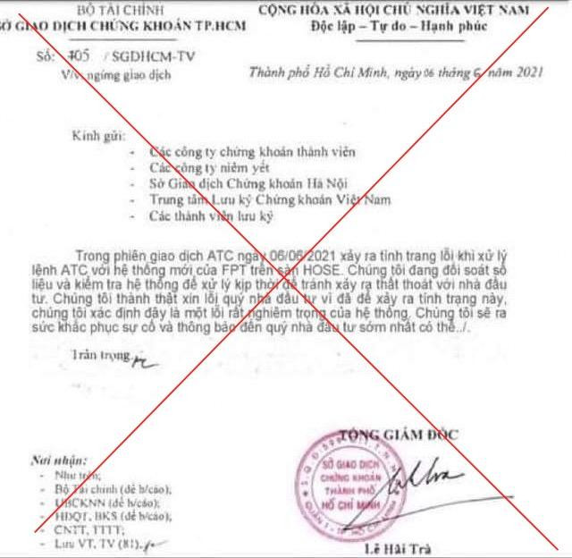 Văn bản giả mạo HoSE lan truyền trên mạng xã hội