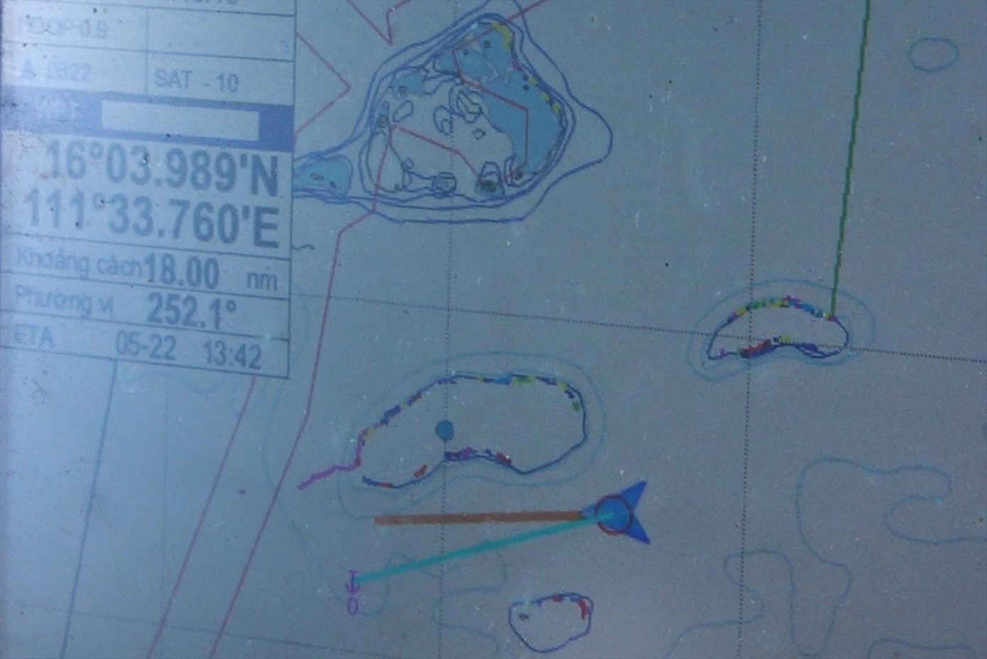 Màn hình định vị đảo Tri Tôn, Hoàng Sa của một tàu đánh cá Quảng Ngãi. Ảnh: Văn Chương