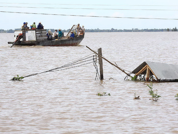 Một khu vực gần sông Tiền ở huyện Hồng Ngự (Đồng Tháp) chìm sâu trong nước lũ