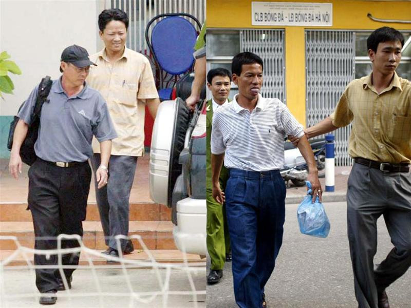 HLV Nguyễn Thành Vinh và trọng tài Trương Thế Toàn cùng bị bắt trong một buổi sáng. Ảnh: Đức Huy - Quốc An