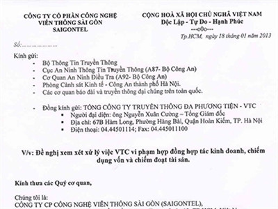 Văn bản SGT gửi đi các cơ quản chức năng