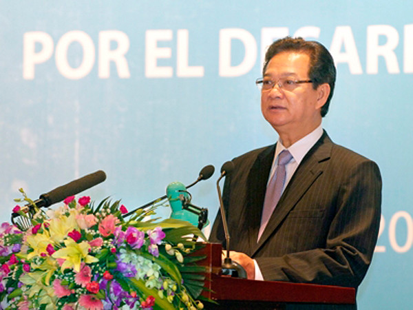 Thủ tướng Nguyễn Tấn Dũng: Việt Nam sẵn sàng trở thành đối tác kinh tế quan trọng của các nước Mỹ La-tinh, đồng thời là cầu nối để Mỹ La-tinh đẩy mạnh hơn nữa quan hệ kinh tế với khu vực Đông Á. Ảnh: Chinhphu.vn