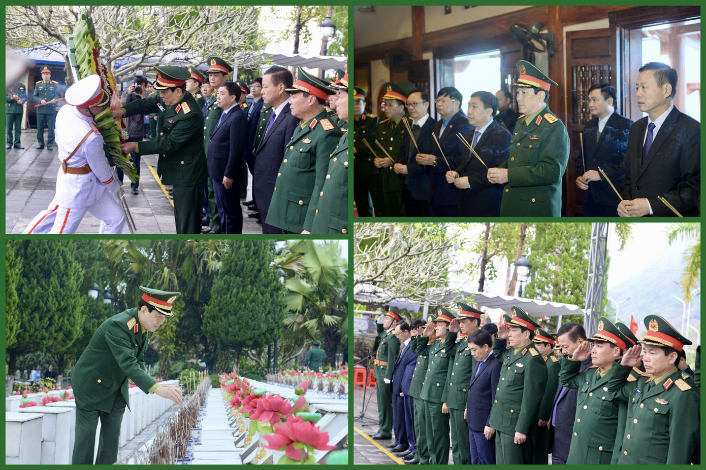 Đại tướng Lương Cường cùng các đại biểu tri ân, tưởng nhớ các Anh hùng liệt sĩ tại Nghĩa trang Liệt sĩ quốc gia Vị Xuyên.