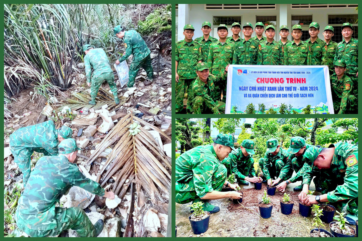 Chương trình Ngày Chủ nhật xanh và ra quân chiến dịch &quot;Làm cho thế giới sạch hơn&quot; của tuổi trẻ Bộ đội Biên phòng Tiền Giang.