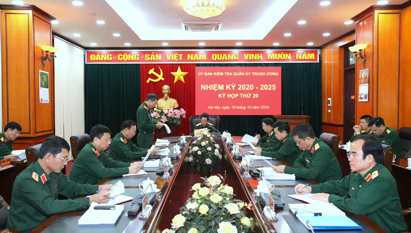 Quang cảnh Kỳ họp thứ 20 của Ủy ban Kiểm tra Quân ủy Trung ương, ngày 18/10.