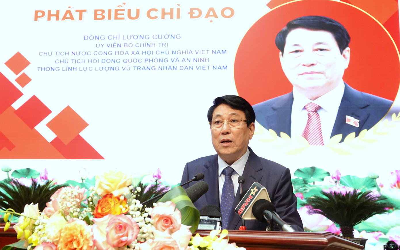 Chủ tịch nước Lương Cường phát biểu chỉ đạo hội thảo, sáng 14/12. Ảnh: Nguyễn Minh Chủ tịch nước Lương Cường phát biểu chỉ đạo hội thảo, sáng 14/12. Ảnh: Nguyễn Minh