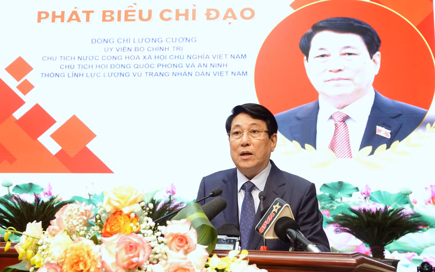 Chủ tịch nước Lương Cường phát biểu chỉ đạo hội thảo, sáng 14/12. Ảnh: Nguyễn Minh Chủ tịch nước Lương Cường phát biểu chỉ đạo hội thảo, sáng 14/12. Ảnh: Nguyễn Minh
