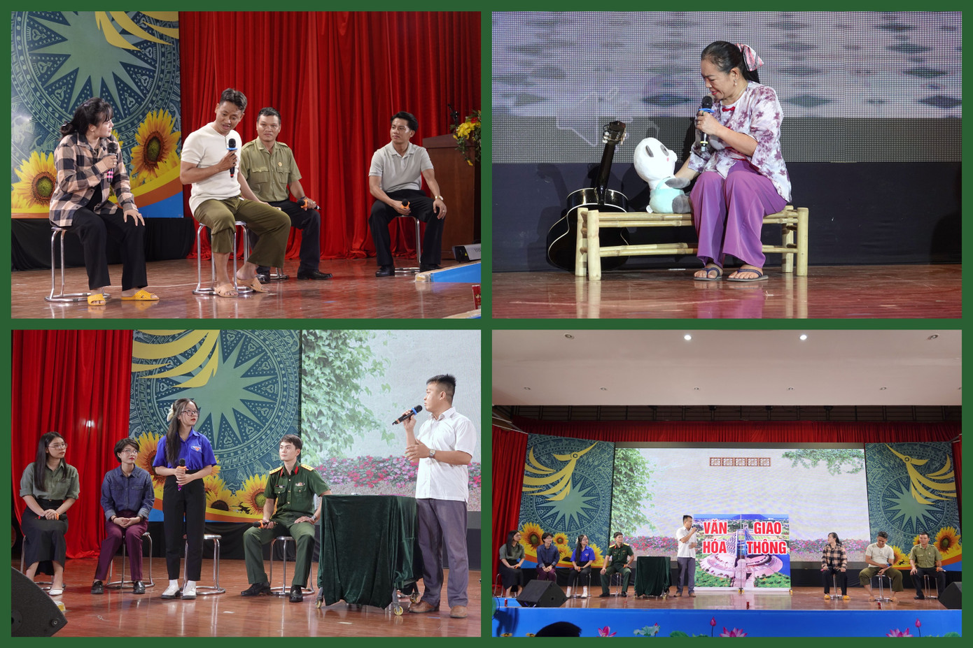 Lần lượt từ trên xuống là các hình ảnh về phần thi Tiểu phẩm của các đội thi đến từ Quân khu 5, Tỉnh Đoàn Ninh Thuận, Binh chủng Công binh, Quân chủng Phòng không - Không quân và Binh chủng Đặc công. Lần lượt từ trên xuống là các hình ảnh về phần thi Tiểu phẩm của các đội thi đến từ Quân khu 5, Tỉnh Đoàn Ninh Thuận, Binh chủng Công binh, Quân chủng Phòng không - Không quân và Binh chủng Đặc công.