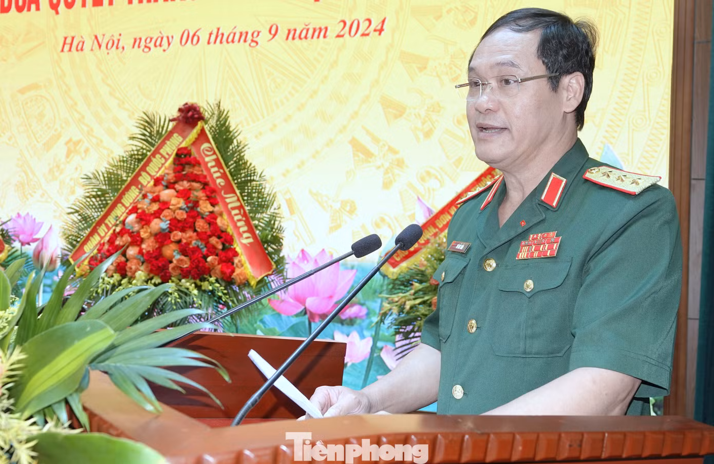 Thượng tướng Vũ Hải Sản - Thứ trưởng Bộ Quốc phòng, phát biểu chỉ đạo đại hội, sáng 6/9.