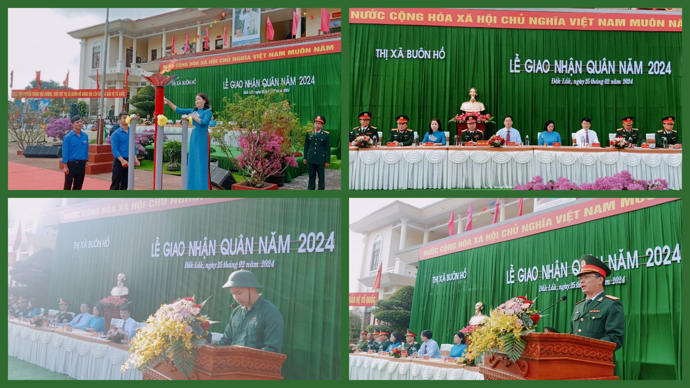 Quang cảnh Lễ giao nhận quân năm 2024 tại thị xã Buôn Hồ. Quang cảnh Lễ giao nhận quân năm 2024 tại thị xã Buôn Hồ.