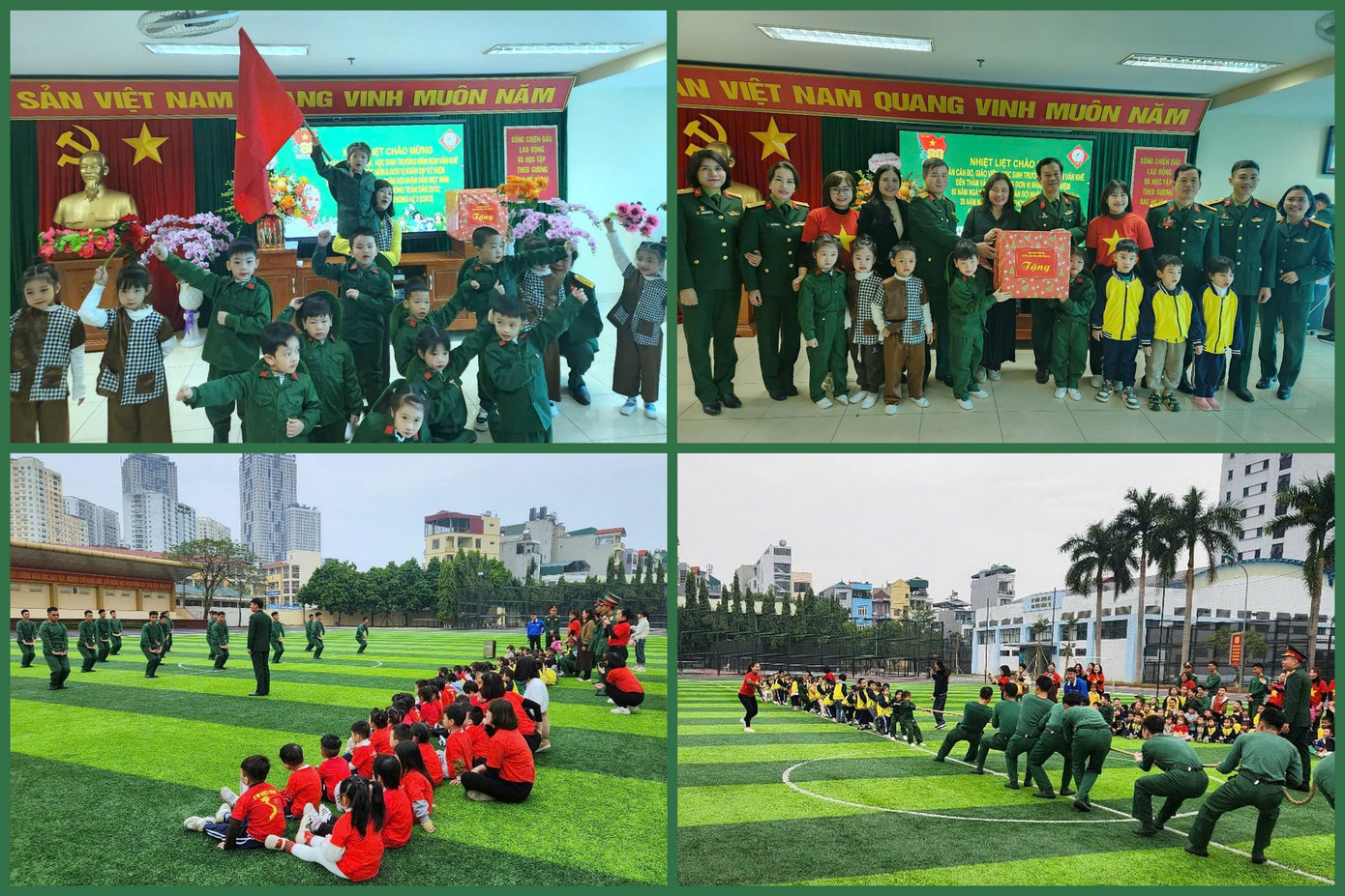 Tại buổi tham quan, cô và trò Trường Mầm non Văn Khê đã có nhiều hoạt động giao lưu với cán bộ, nhân viên, chiến sĩ Hệ 3 và Đại đội Vệ binh của Học viện Chính trị.