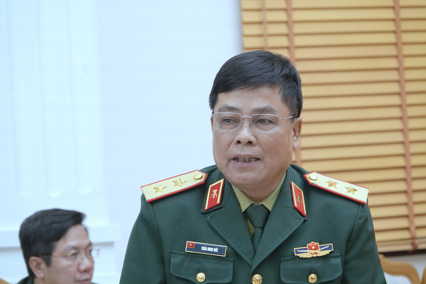 Trung tướng Trần Minh Đức - Chủ nhiệm Tổng cục Kỹ thuật, phát biểu tại cuộc gặp mặt.