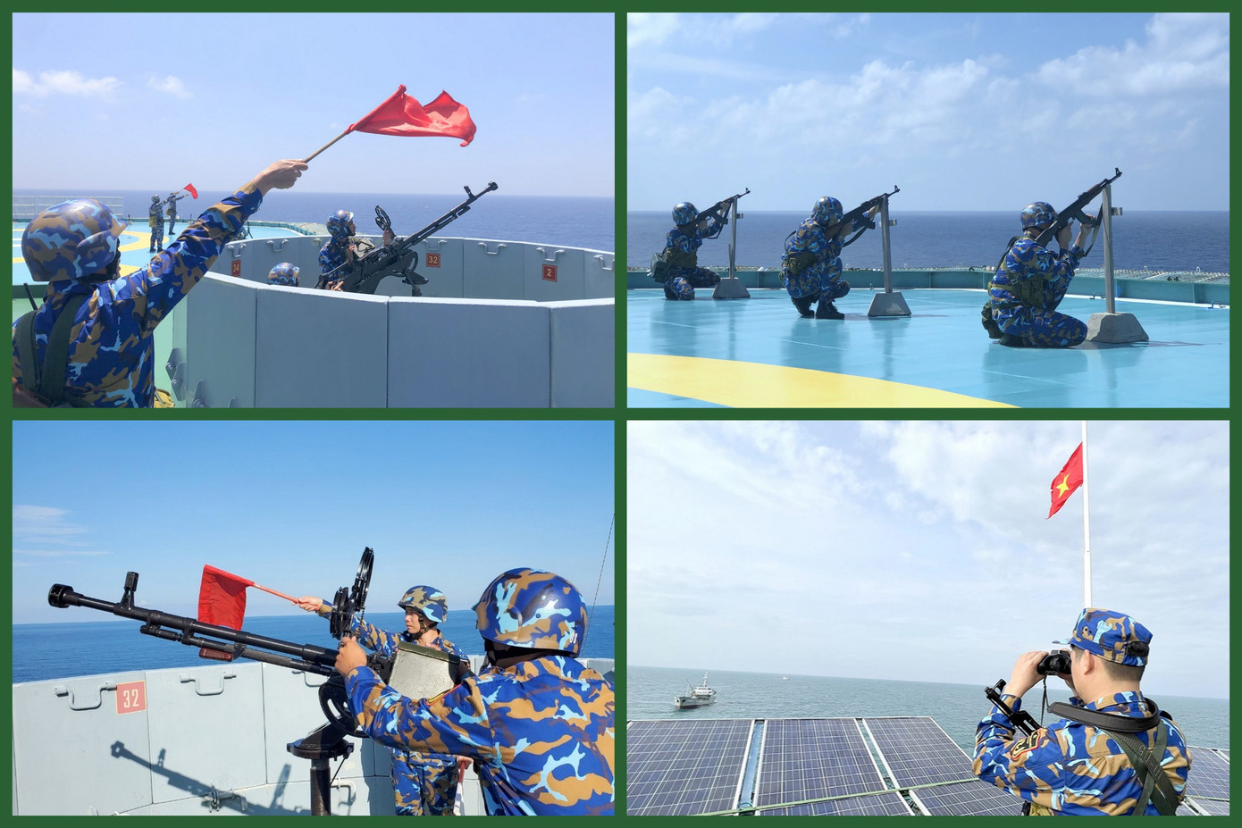 Cán bộ, chiến sĩ Nhà giàn DK1 luyện tập các phương án sẵn sàng chiến đấu.