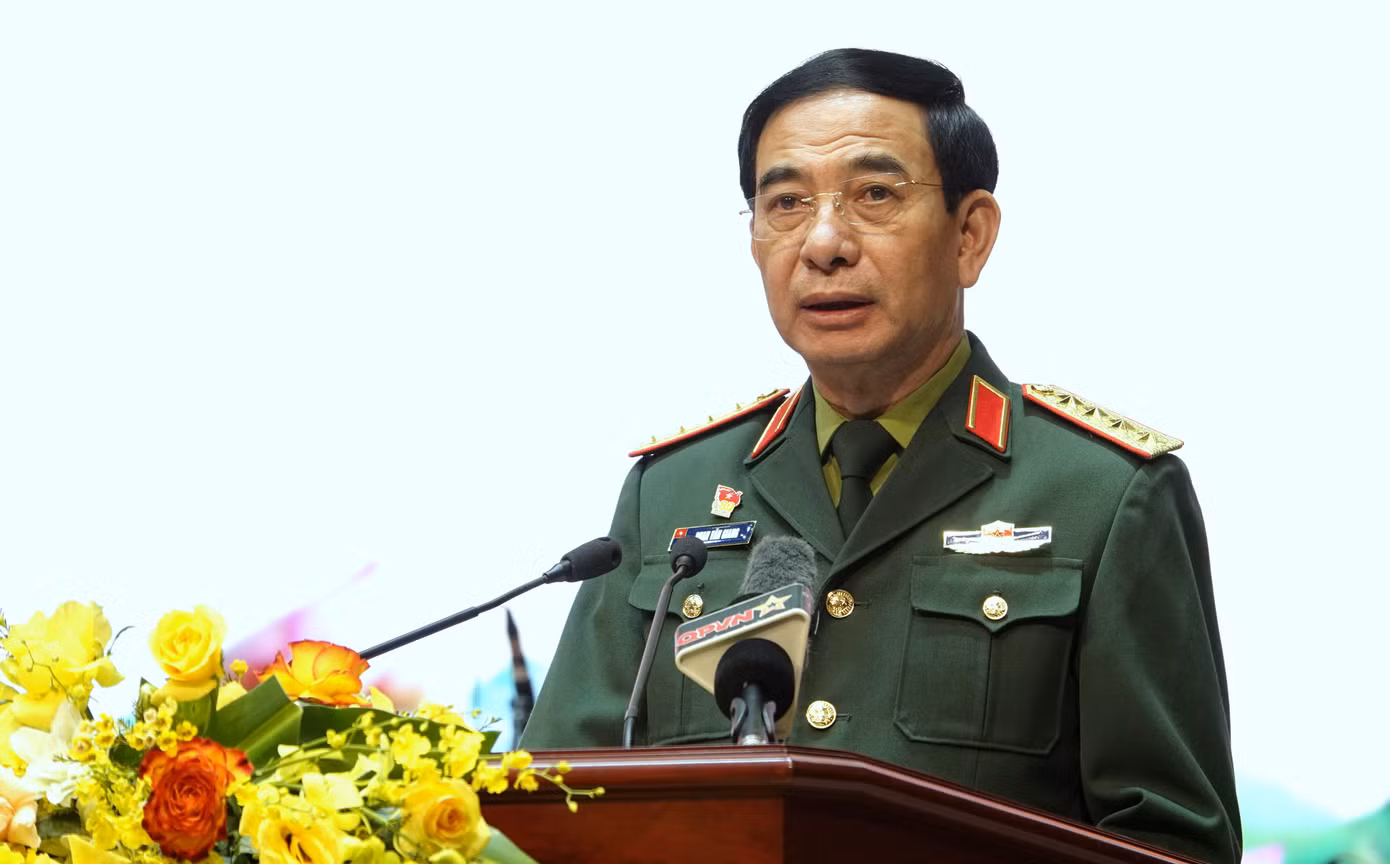 Đại tướng Phan Văn Giang - Ủy viên Bộ Chính trị, Phó Bí thư Quân ủy Trung ương, Bộ trưởng Bộ Quốc phòng, phát biểu tại chương trình.