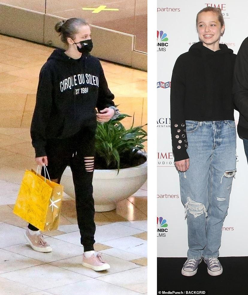 Khi không mặc váy, Shiloh vẫn chọn những bộ đồ theo phong cách năng động, bụi bặm, nhưng không còn nam tính như xưa.