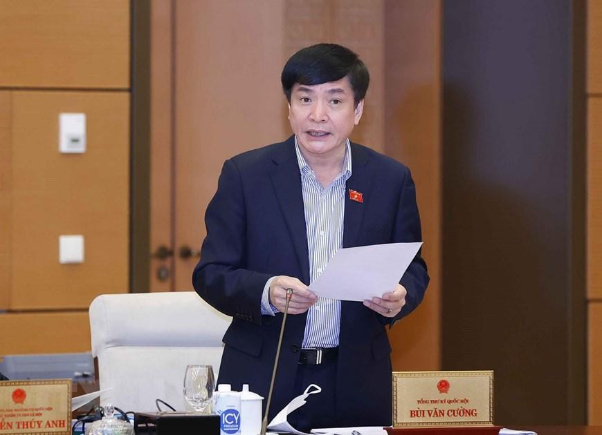 Tổng thư ký Quốc hội, Chủ nhiệm Văn phòng Quốc hội Bùi Văn Cường phát biểu. (Ảnh: Doãn Tấn/TTXVN)