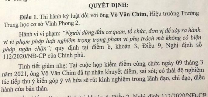 Một phần quyết định kỷ luật ông Võ Văn Chim.