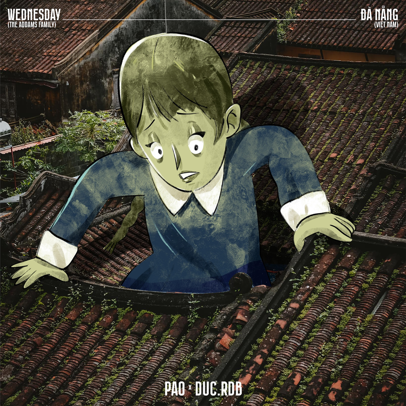 Wednesday bất ngờ bước vào chuyến du ngoạn tại Đà Nẵng, Việt Nam. Ảnh: Pao Illustration