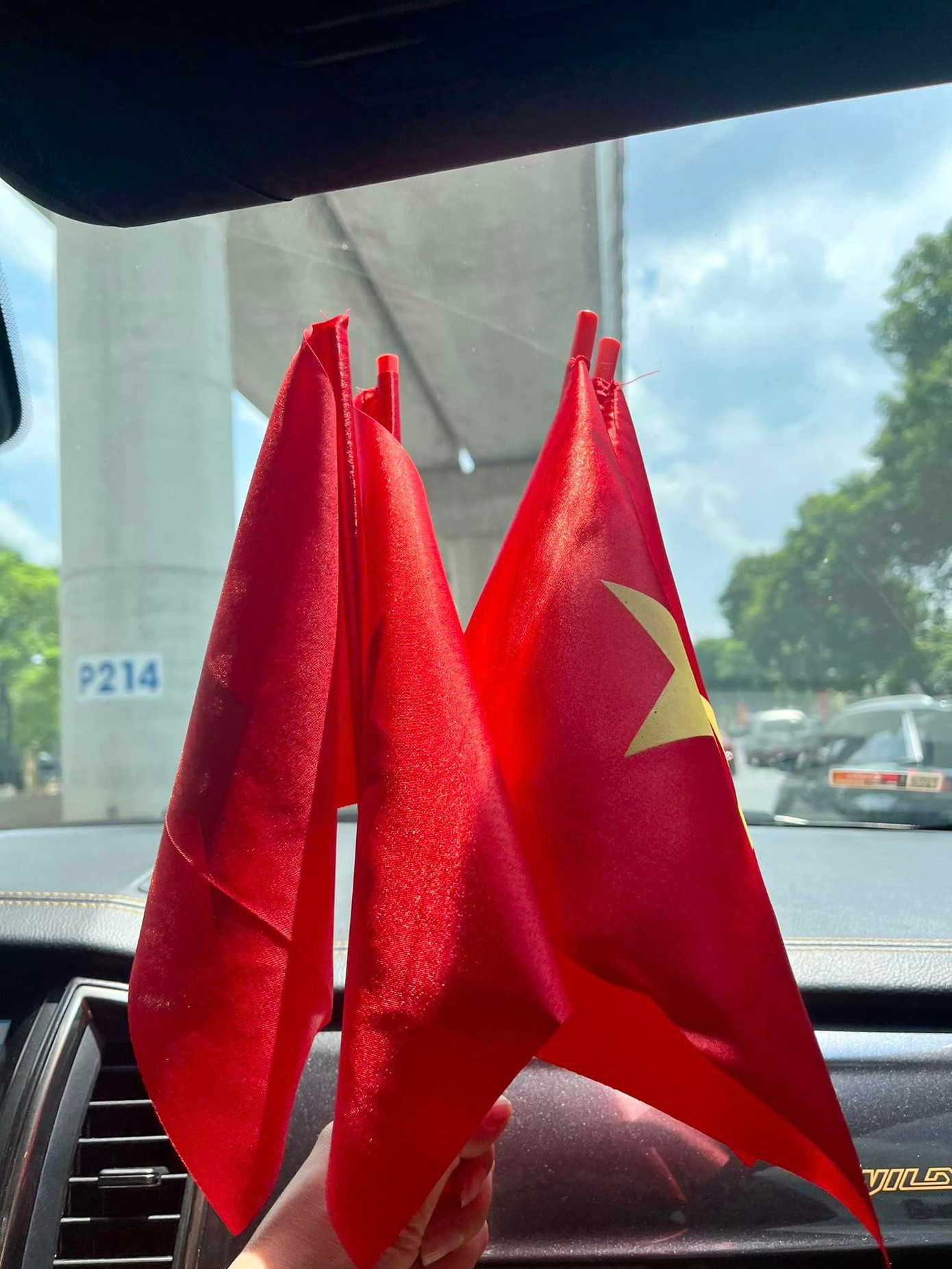 Nhiều gia đình cho con đi từ quê ra không quên mang theo cờ Tổ quốc