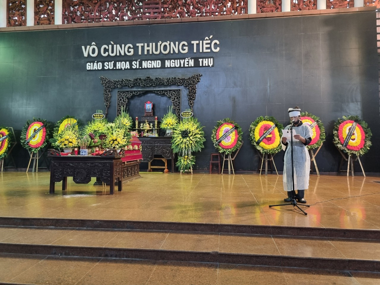 Lễ tang họa sĩ Nguyễn Thụ được tổ chức sáng ngày 29/6 tại Nhà tang lễ Quốc gia (5 Trần Thánh Tông, Hà Nội).